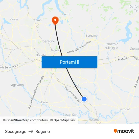Secugnago to Rogeno map