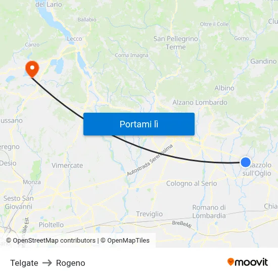 Telgate to Rogeno map