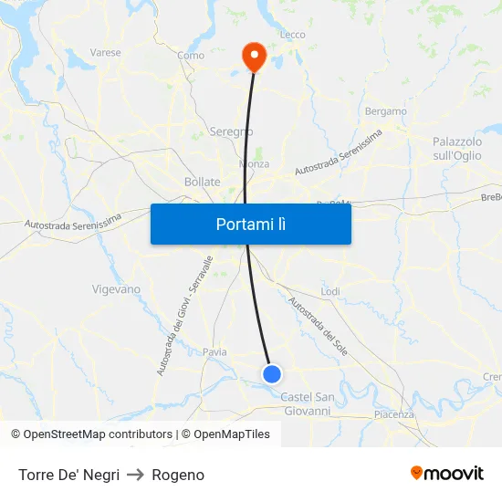 Torre De' Negri to Rogeno map