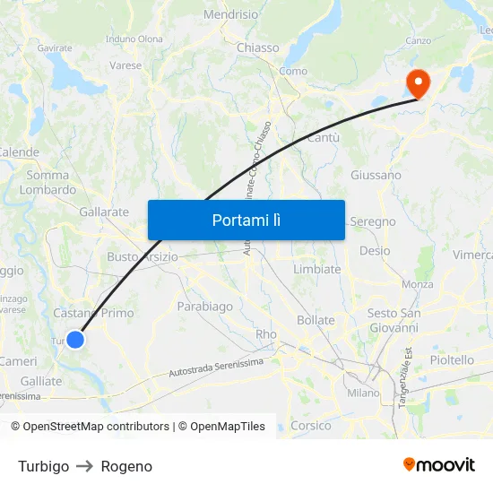 Turbigo to Rogeno map