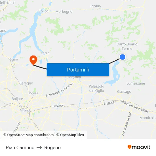 Pian Camuno to Rogeno map