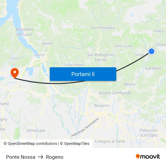 Ponte Nossa to Rogeno map