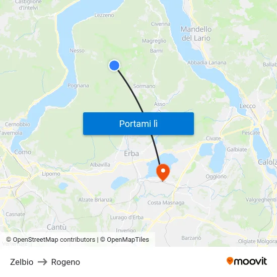 Zelbio to Rogeno map