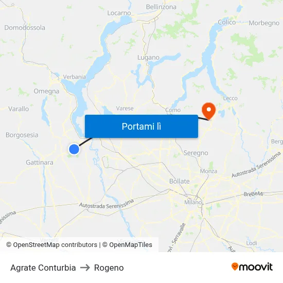 Agrate Conturbia to Rogeno map