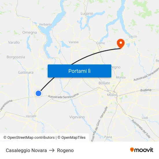 Casaleggio Novara to Rogeno map