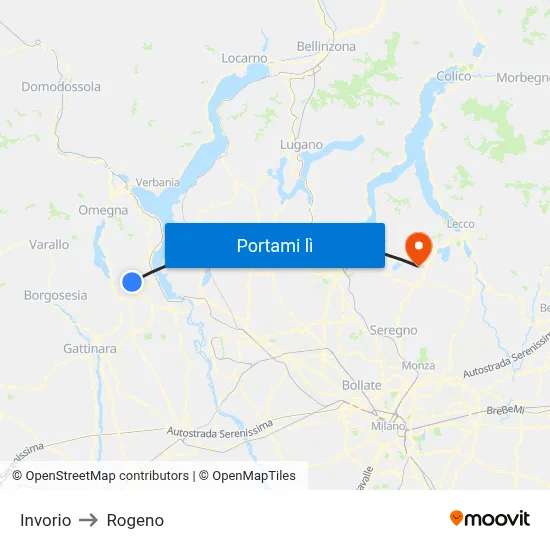 Invorio to Rogeno map