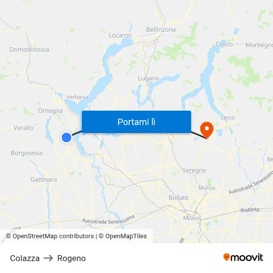 Colazza to Rogeno map