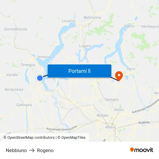 Nebbiuno to Rogeno map