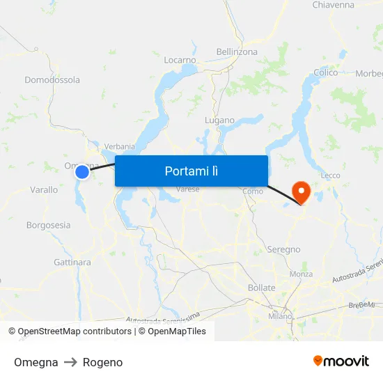 Omegna to Rogeno map