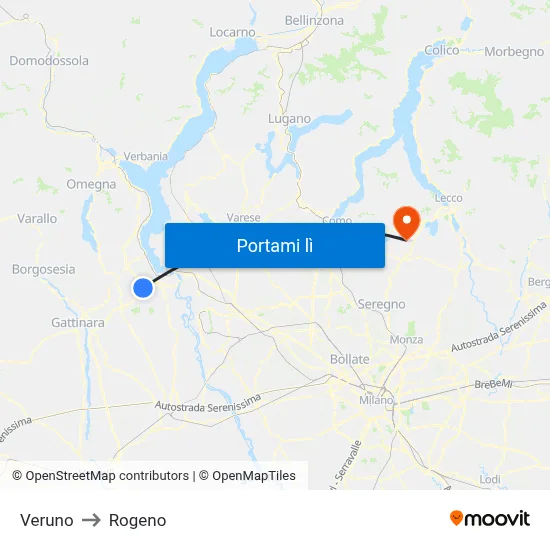 Veruno to Rogeno map