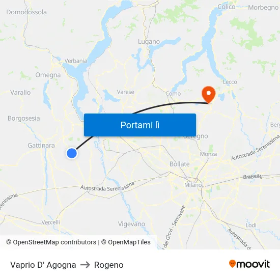 Vaprio D' Agogna to Rogeno map