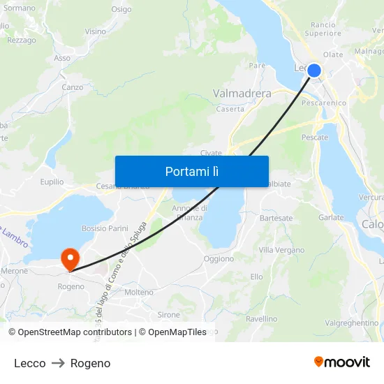 Lecco to Rogeno map