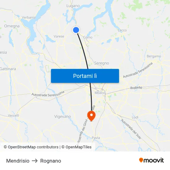 Mendrisio to Rognano map