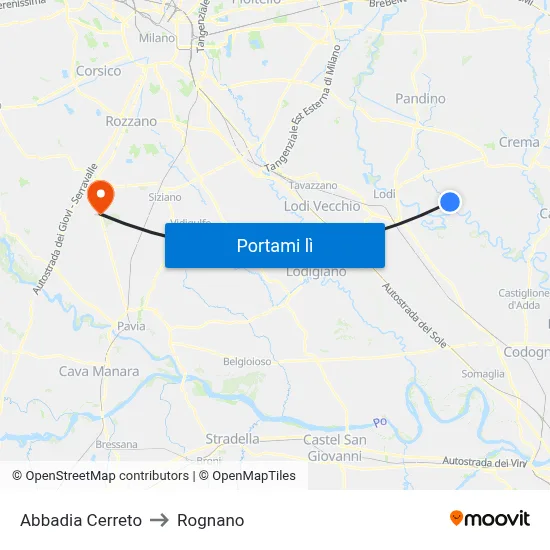 Abbadia Cerreto to Rognano map