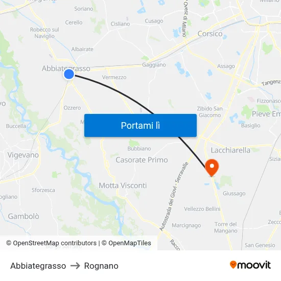 Abbiategrasso to Rognano map
