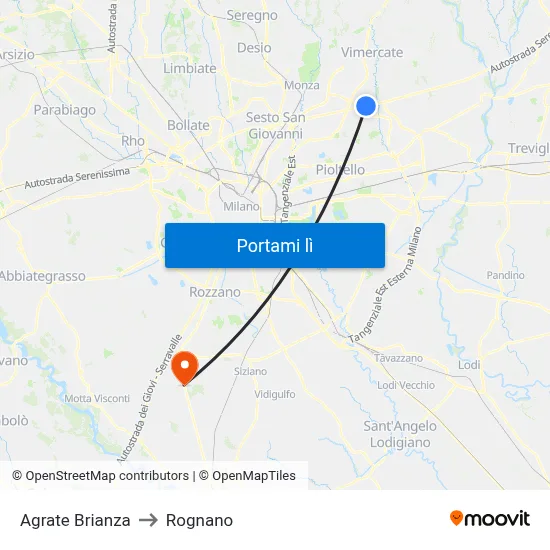 Agrate Brianza to Rognano map