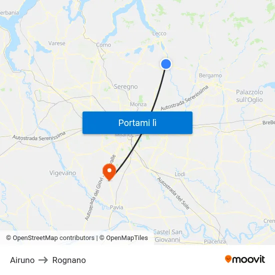 Airuno to Rognano map