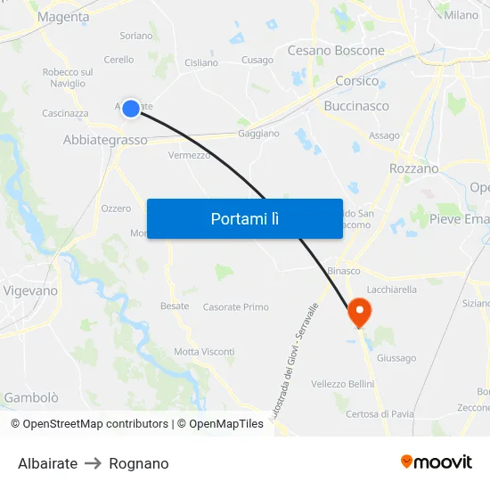 Albairate to Rognano map