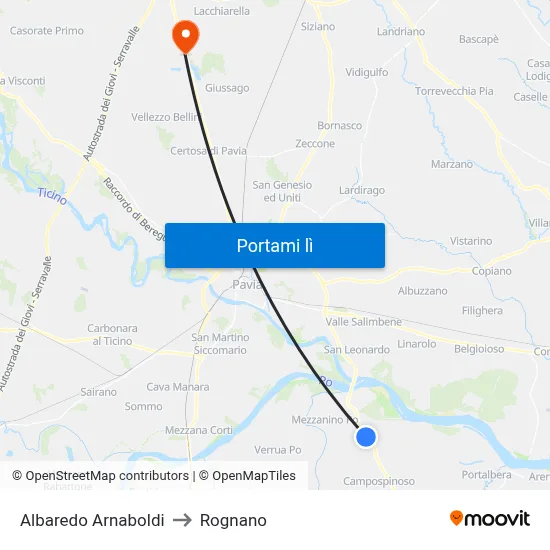 Albaredo Arnaboldi to Rognano map