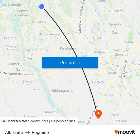 Albizzate to Rognano map