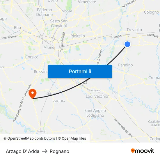 Arzago D' Adda to Rognano map