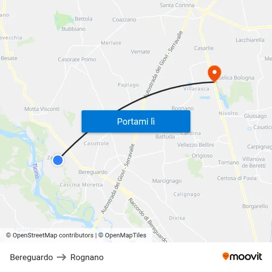 Bereguardo to Rognano map