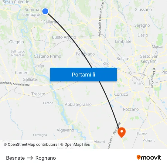 Besnate to Rognano map
