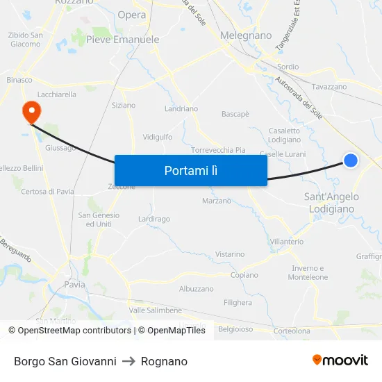Borgo San Giovanni to Rognano map