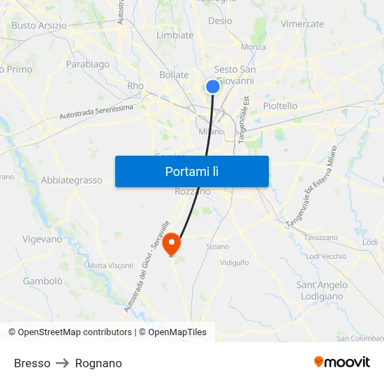 Bresso to Rognano map