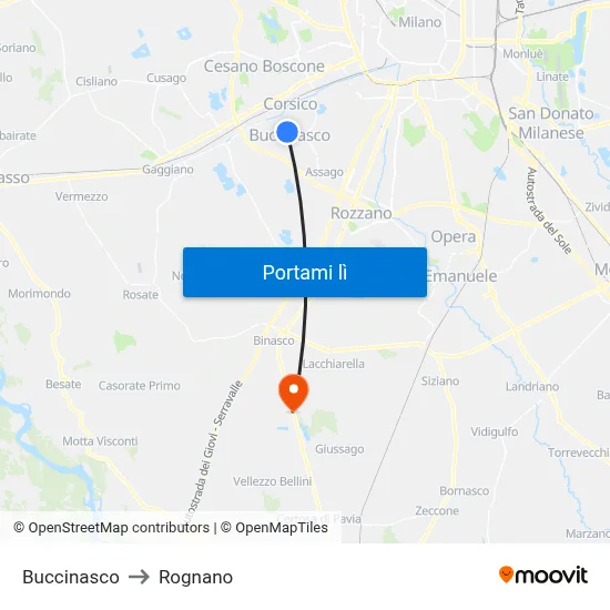 Buccinasco to Rognano map