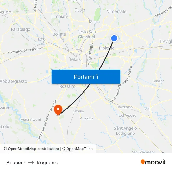 Bussero to Rognano map