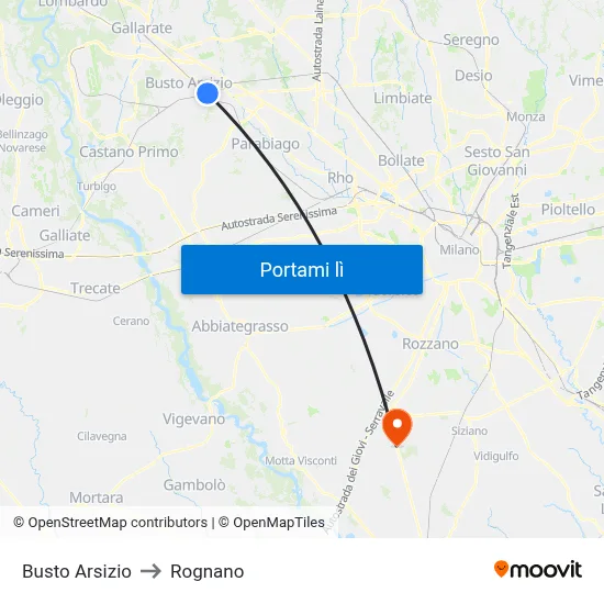 Busto Arsizio to Rognano map