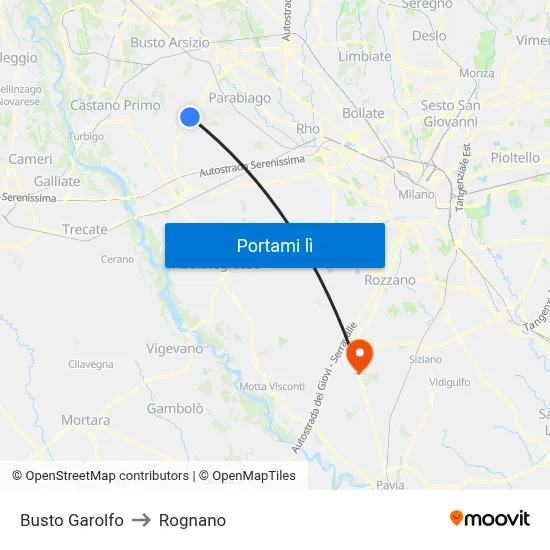 Busto Garolfo to Rognano map