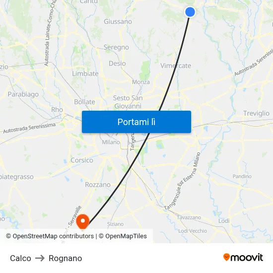 Calco to Rognano map
