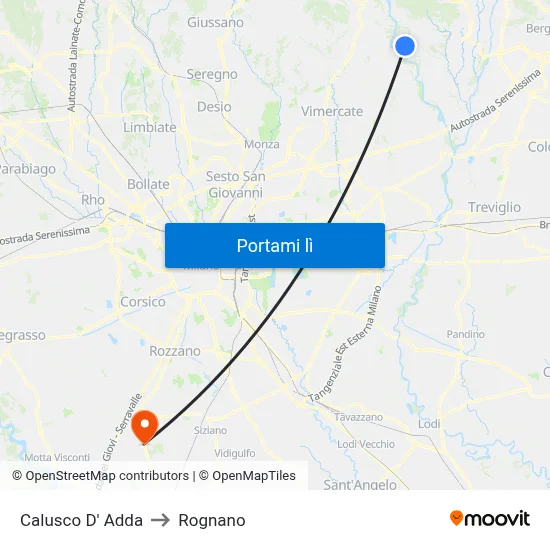 Calusco D' Adda to Rognano map