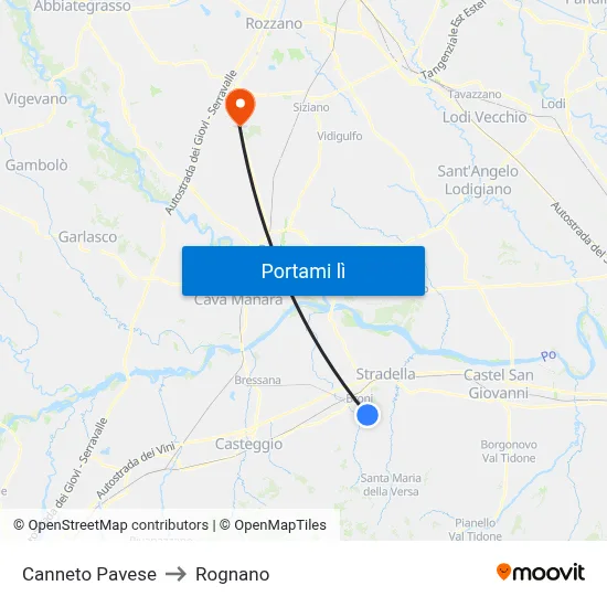 Canneto Pavese to Rognano map