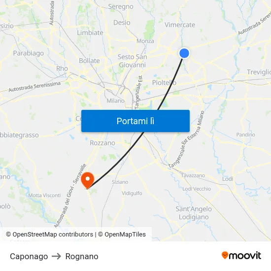 Caponago to Rognano map