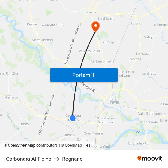 Carbonara Al Ticino to Rognano map