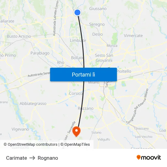 Carimate to Rognano map