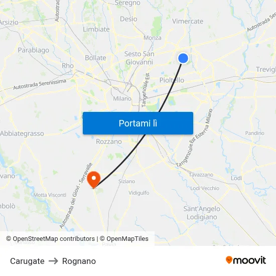Carugate to Rognano map