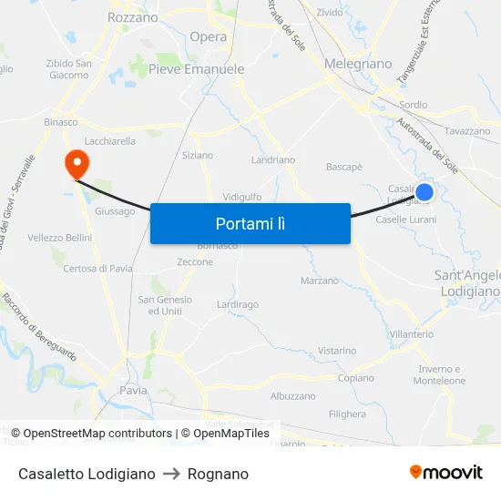 Casaletto Lodigiano to Rognano map