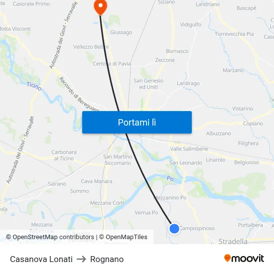 Casanova Lonati to Rognano map