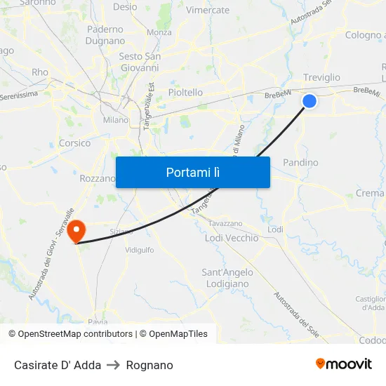 Casirate D' Adda to Rognano map