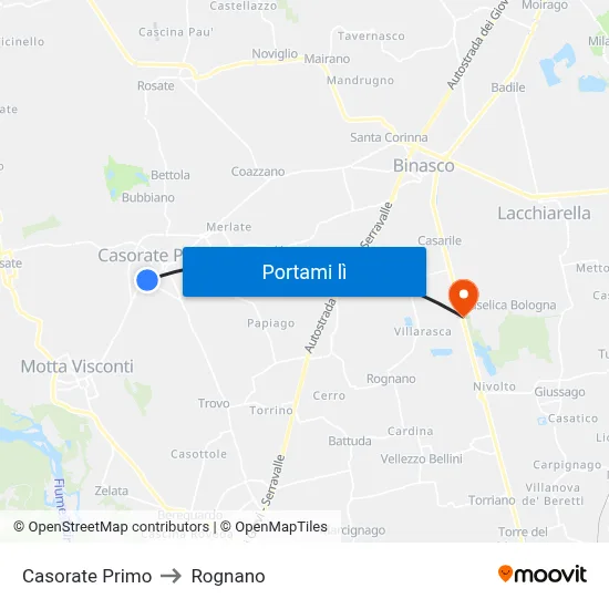 Casorate Primo to Rognano map