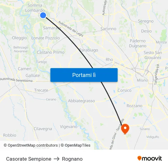 Casorate Sempione to Rognano map
