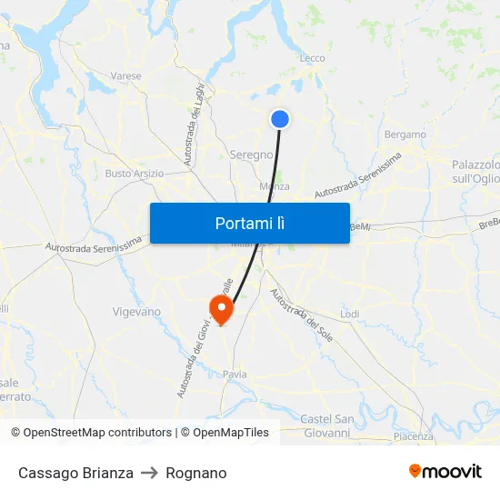 Cassago Brianza to Rognano map