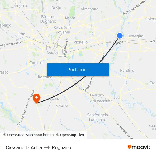 Cassano D' Adda to Rognano map
