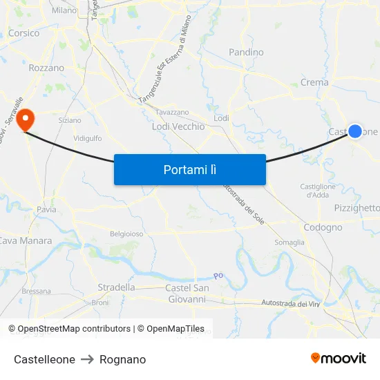 Castelleone to Rognano map