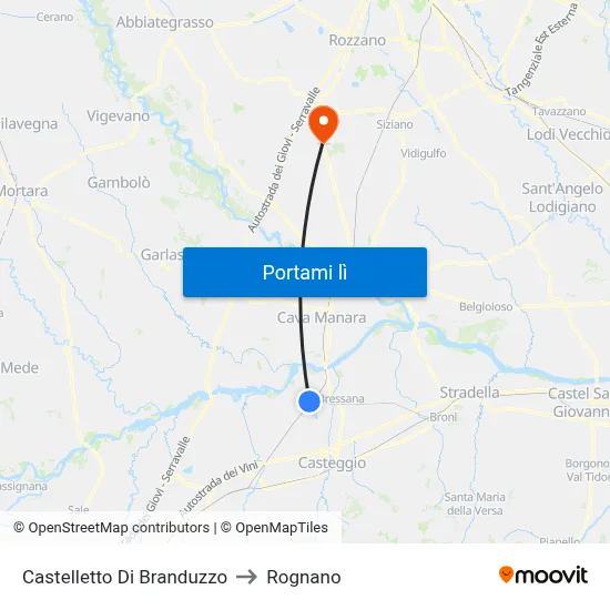 Castelletto Di Branduzzo to Rognano map