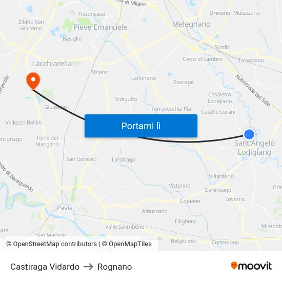 Castiraga Vidardo to Rognano map